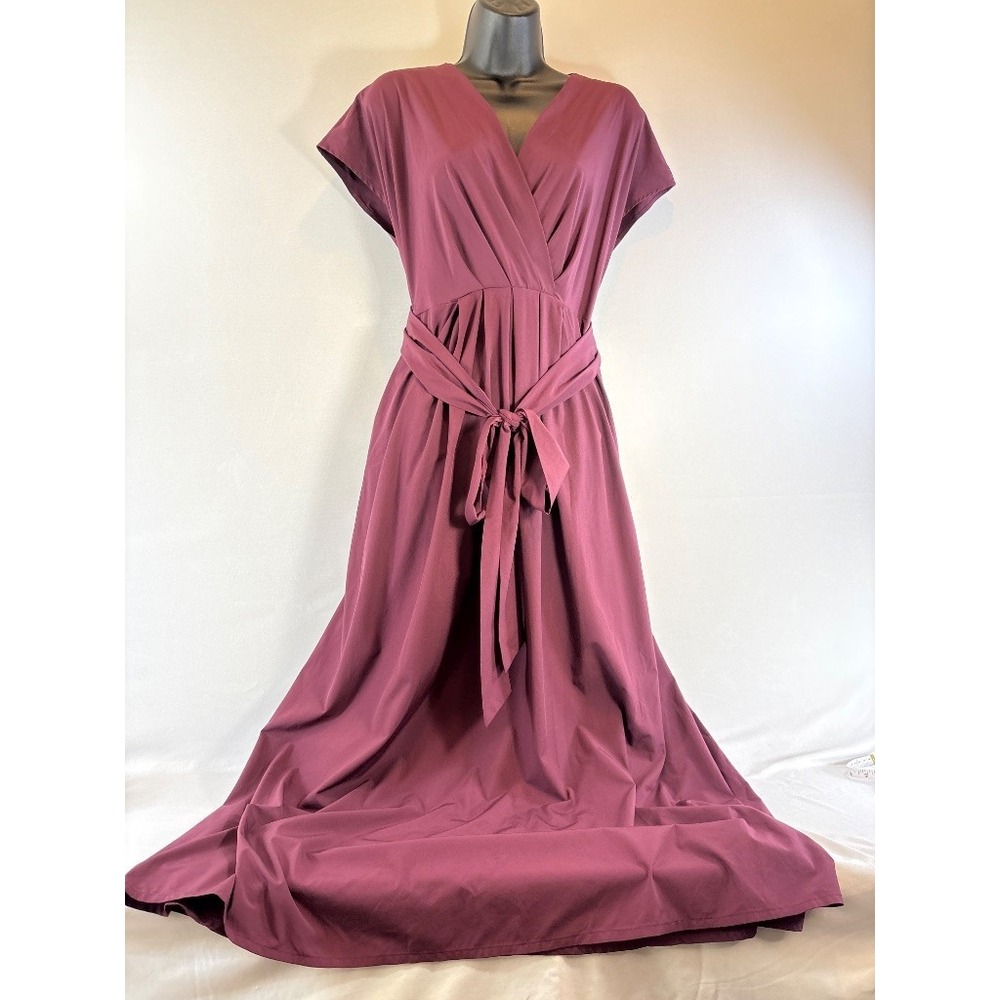 Halara Maxi Wrap Dress Dusty Rose Mauve Size L Flowy Belted Cap Sleeve